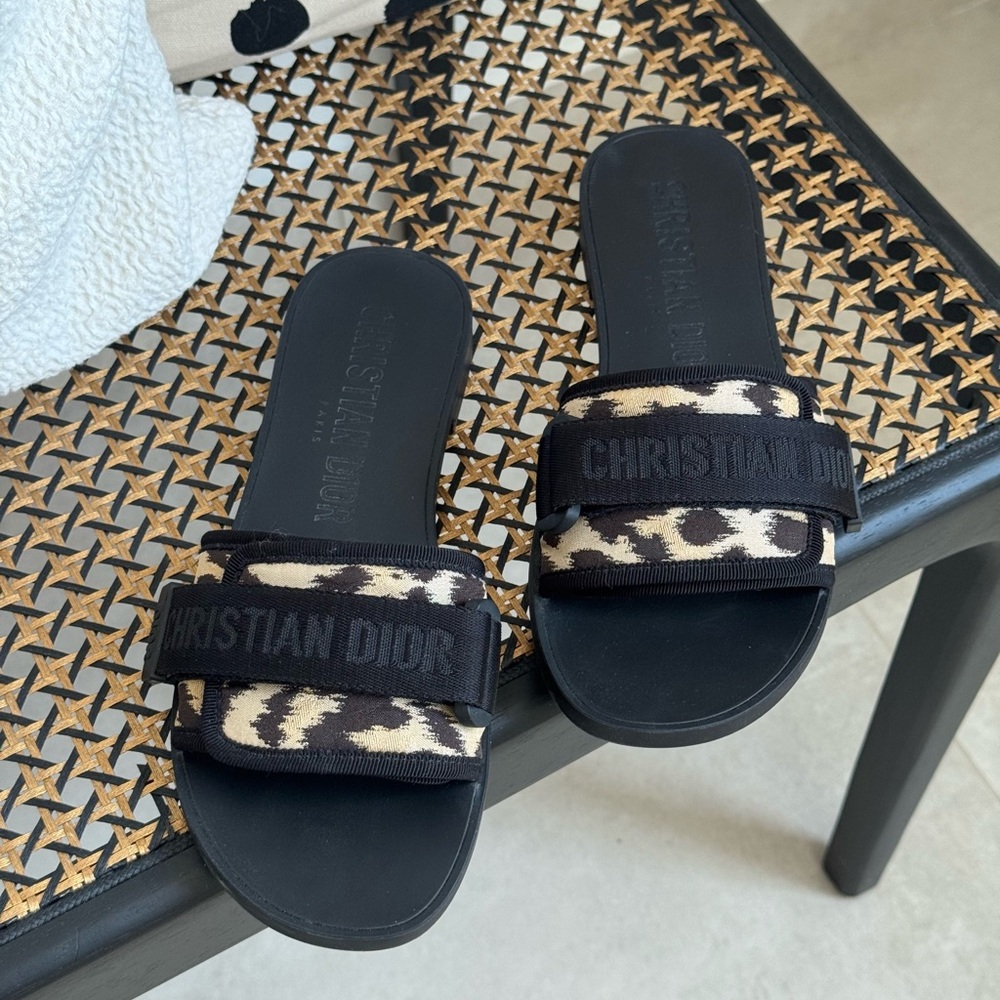 Dior Black and Gray Star-Stamped Slides